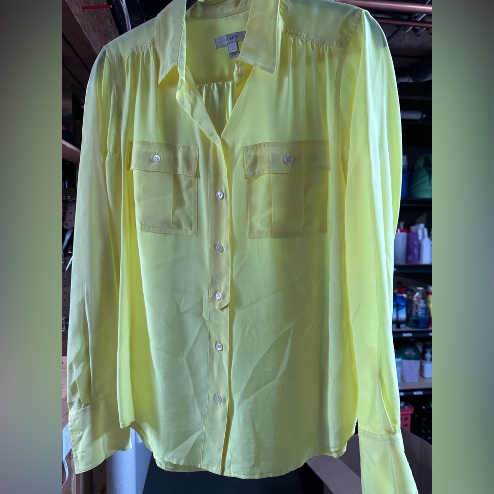 Jcrew 100% silk neon yellow button down